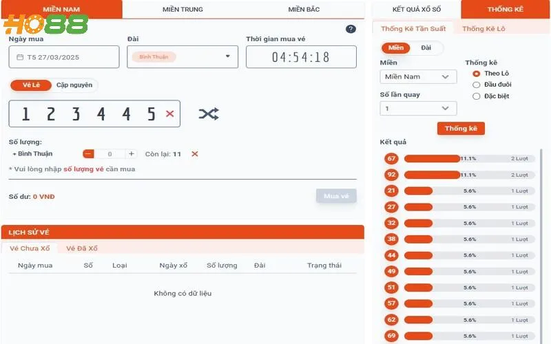 Giao diện đánh đề 3 càng tại Ho88 dễ thao tác