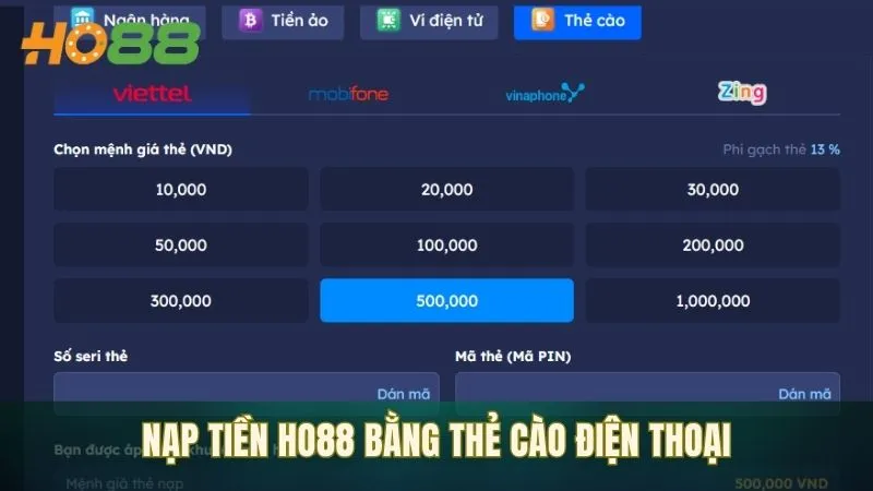 Nạp tiền đơn giản với hình thức thẻ cào điện thoại