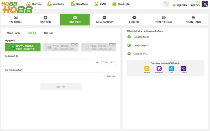 Miễn trừ khi thanh toán nạp rút bị lỗi